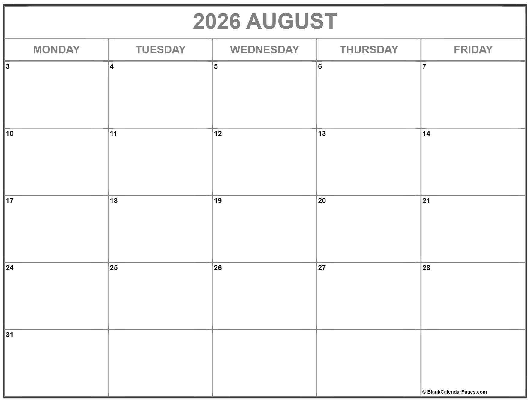 August 2022 Monday Calendar Monday To Sunday