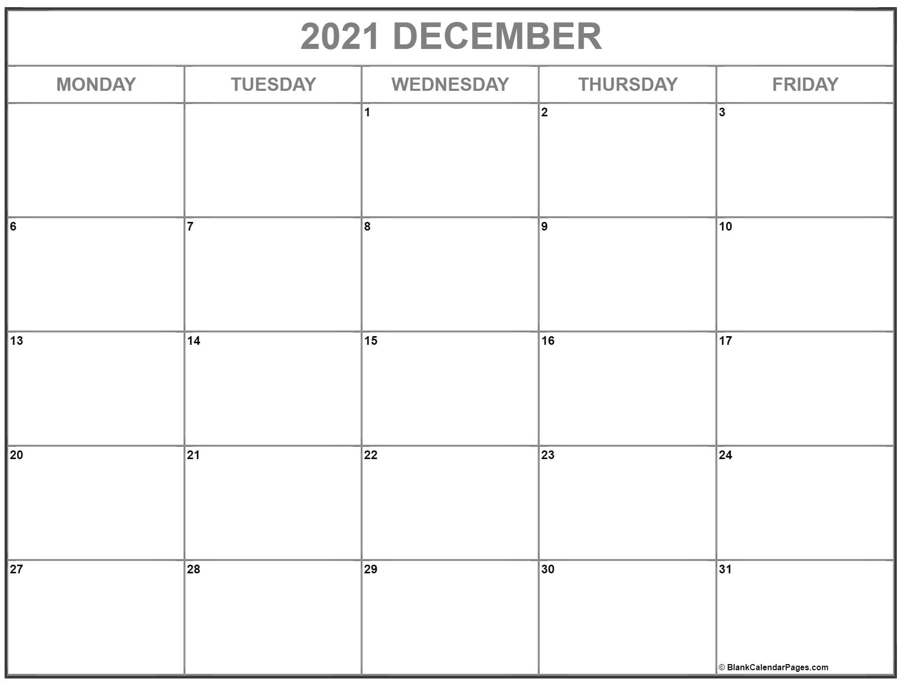 december 2021 monday calendar monday to sunday