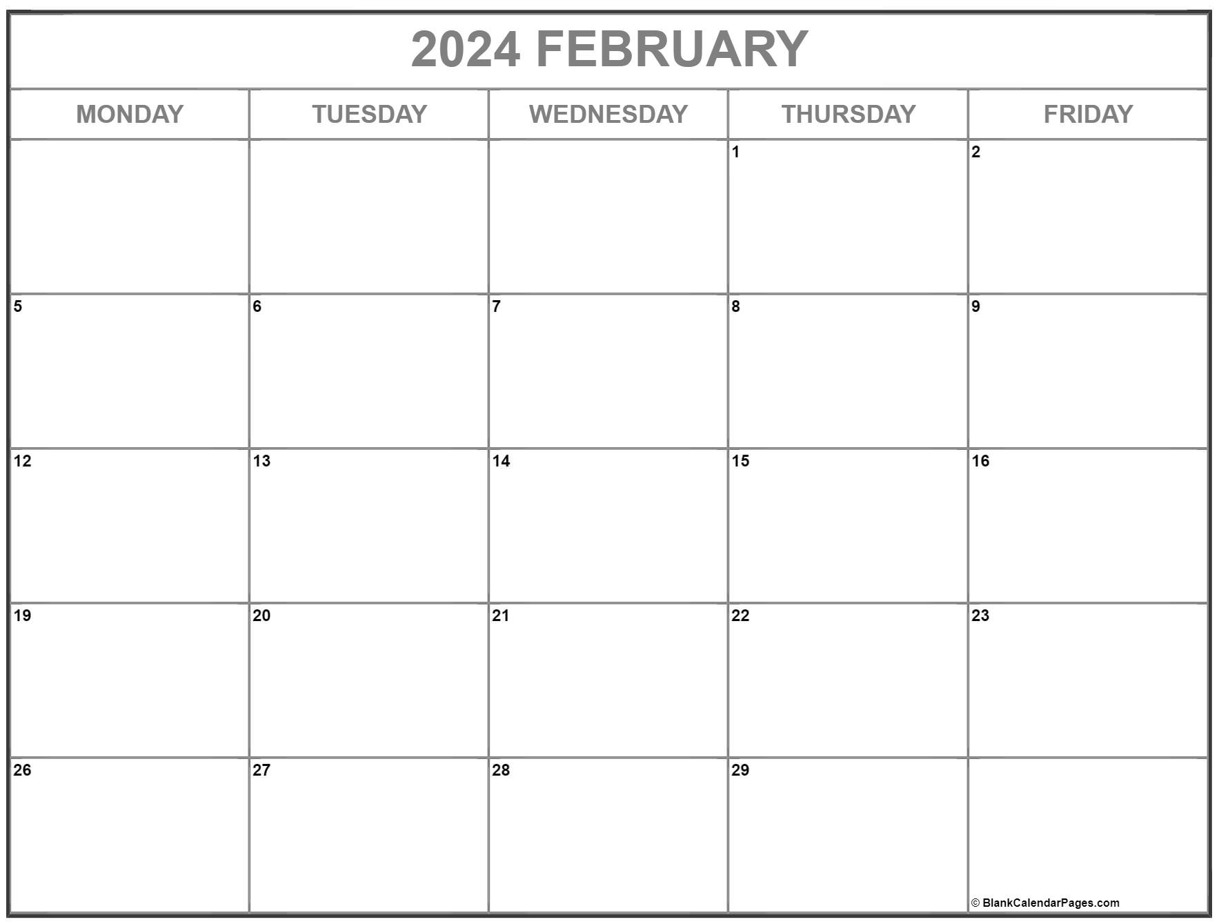 February 2020 Monday Calendar Monday to Sunday