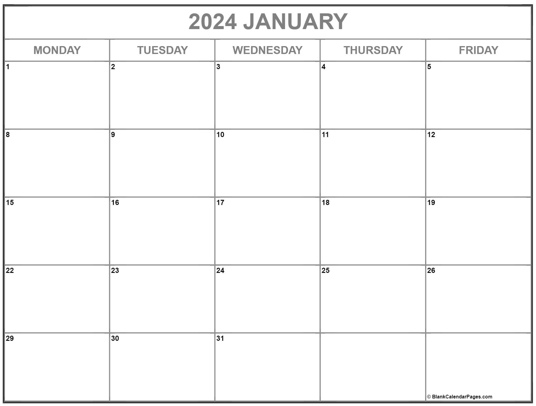 January 2020 Monday Calendar | Monday to Sunday
