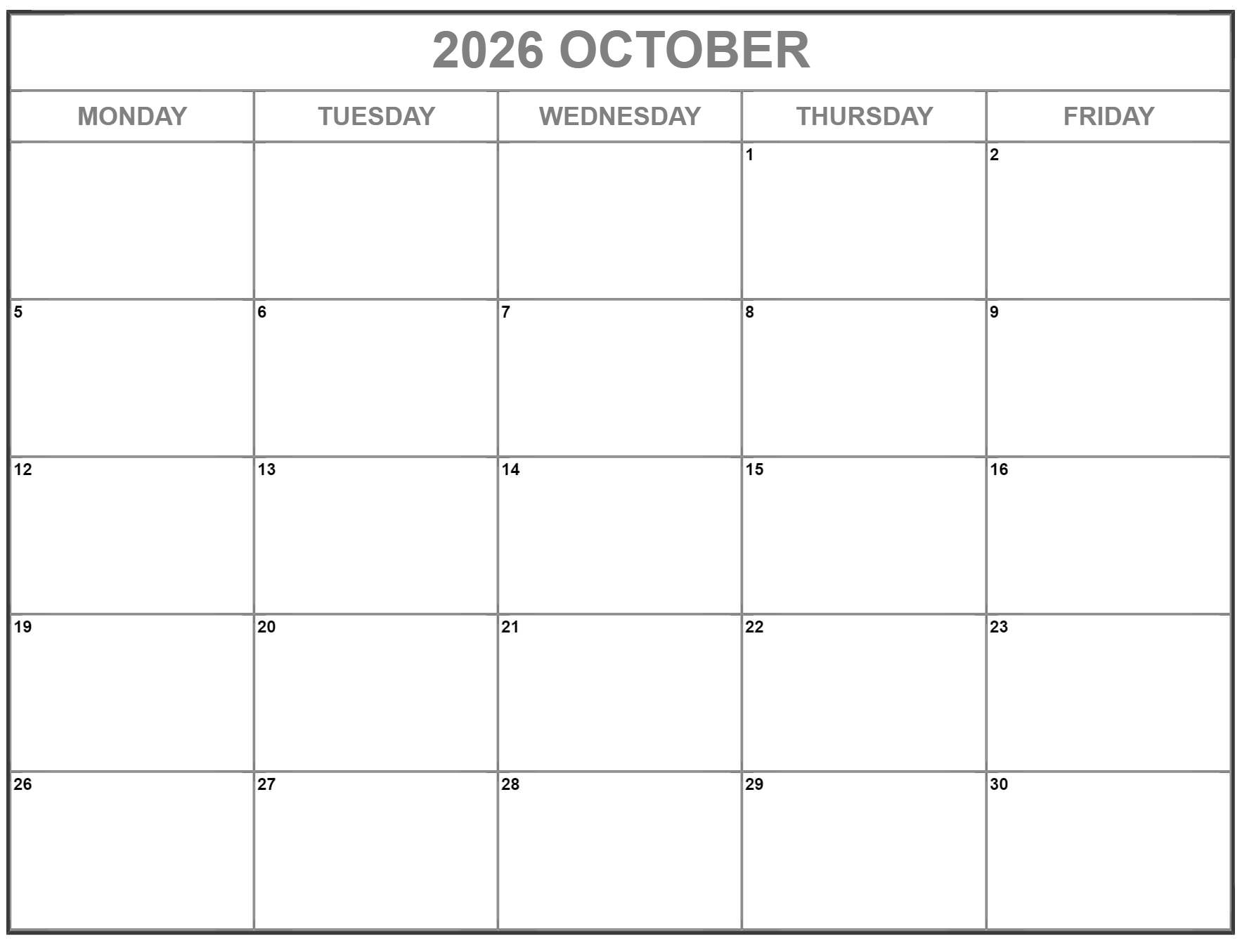 October 2023 Monday Calendar Monday To Sunday