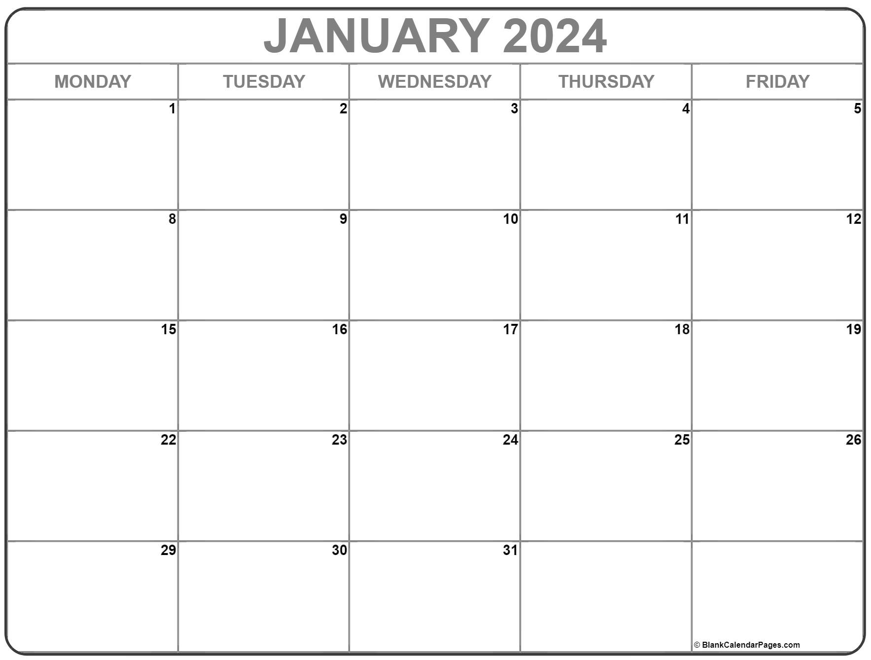 January 2024 Monday Calendar | Monday to Sunday