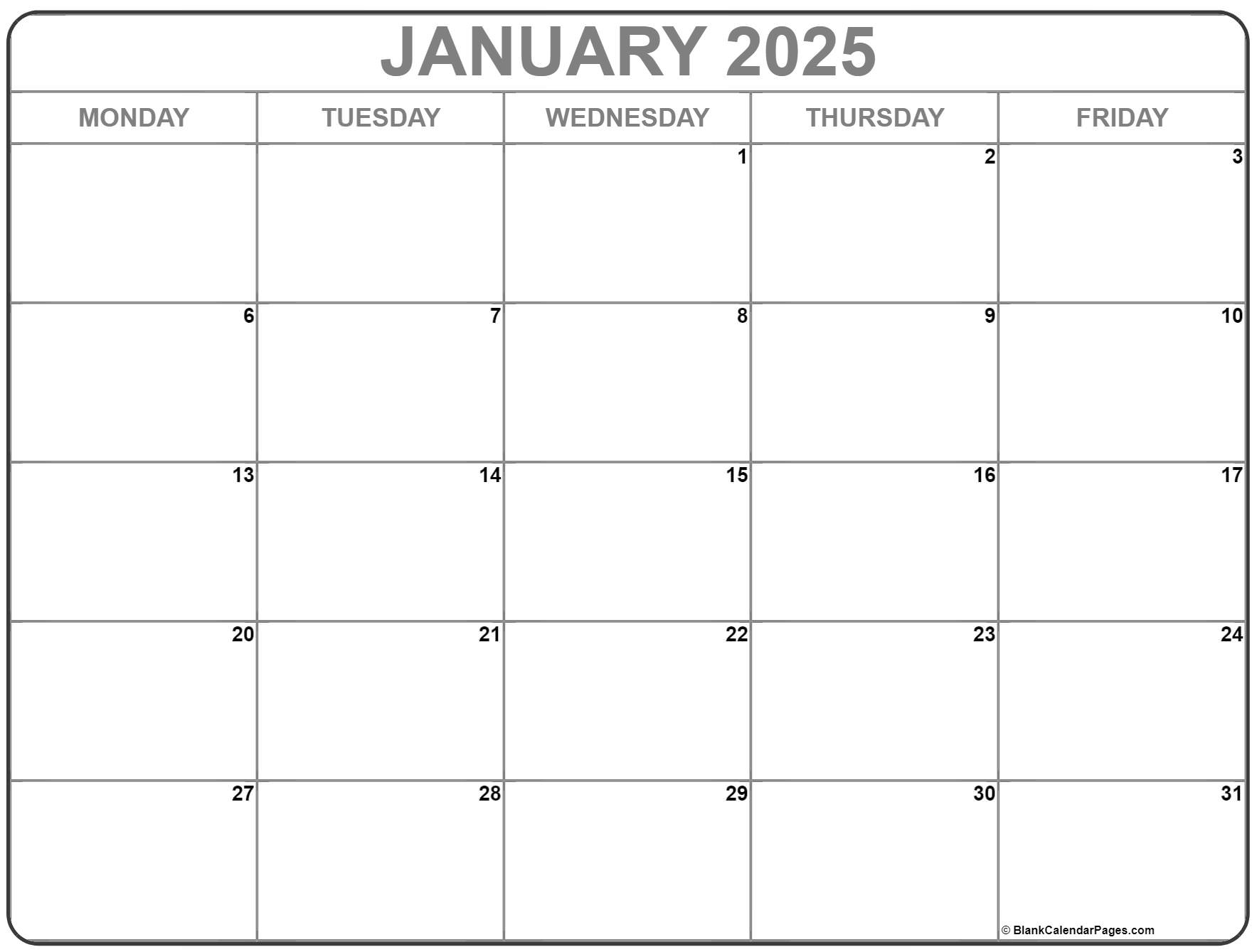 January 2025 Printable Calendar Monday Starting Point Diana G Sheppard
