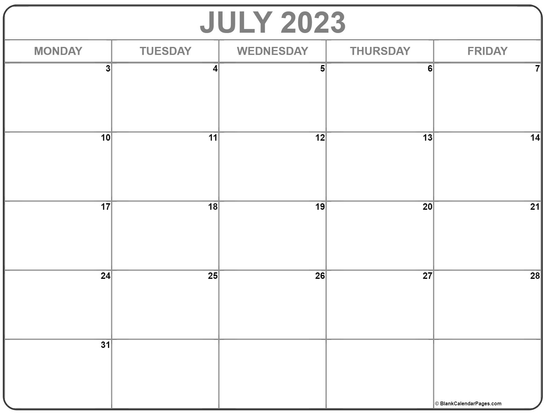 Free Printable July 2023 Monthly Calendar Monday Start - Vrogue