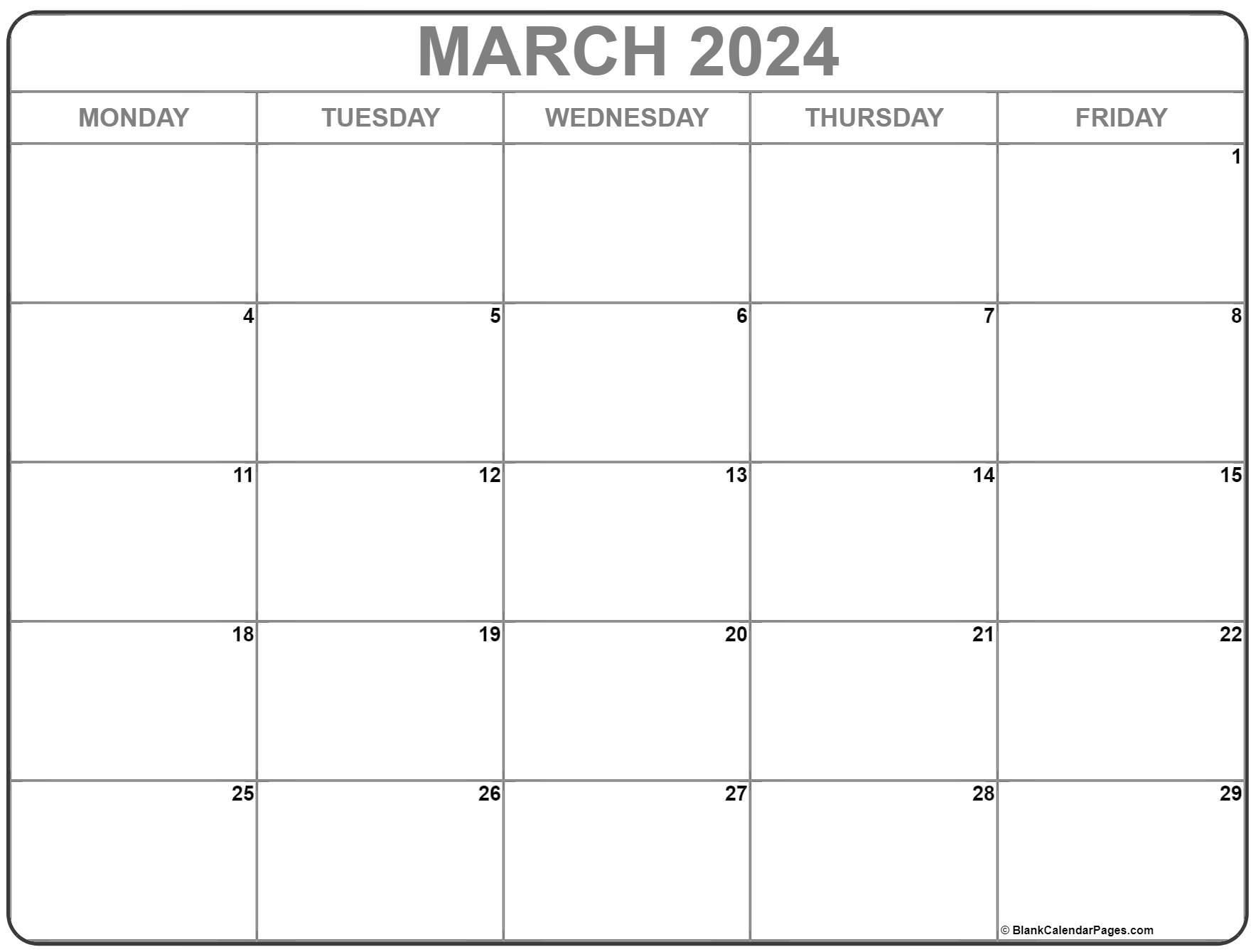 March 2023 Monday Calendar Monday to Sunday