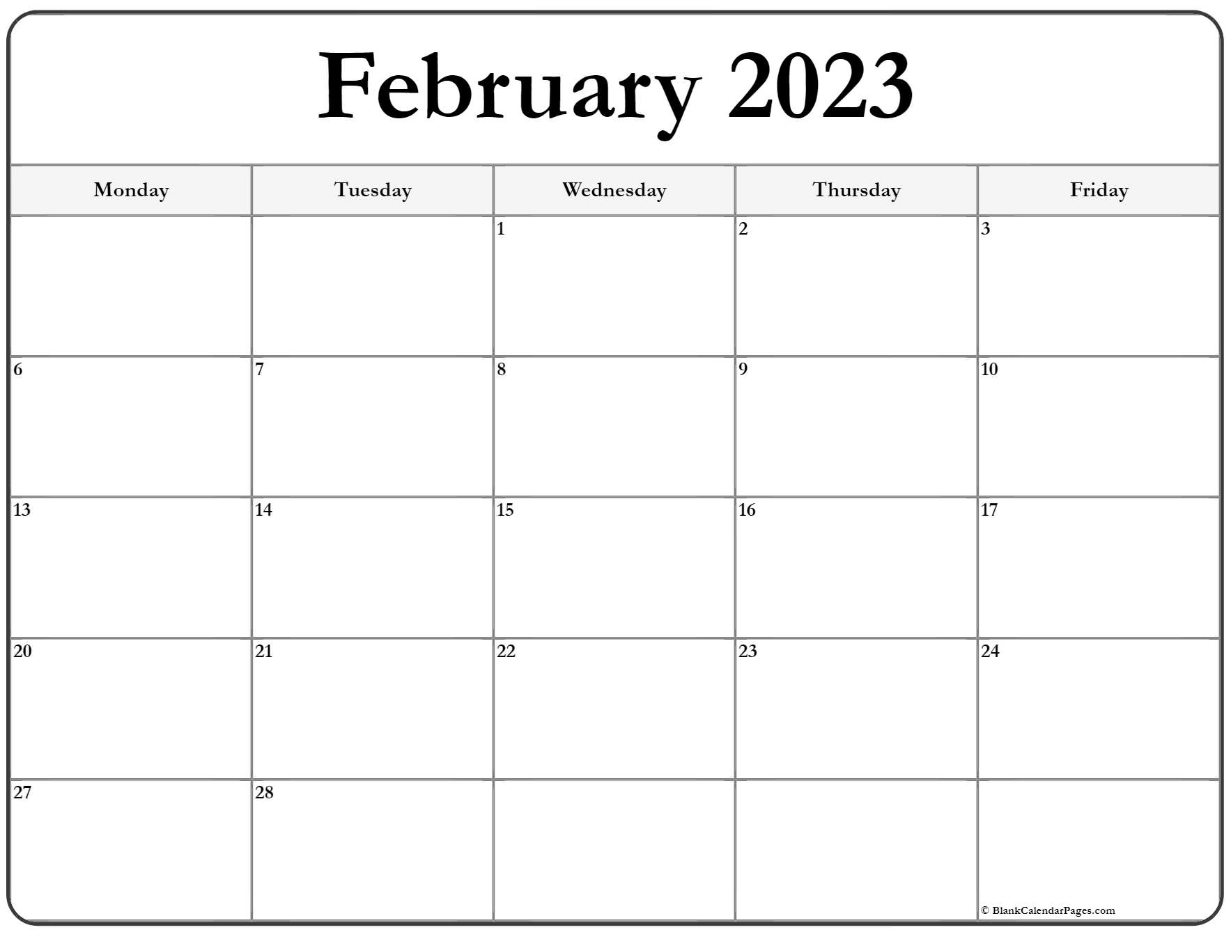 February 2023 Monday Calendar Monday To Sunday