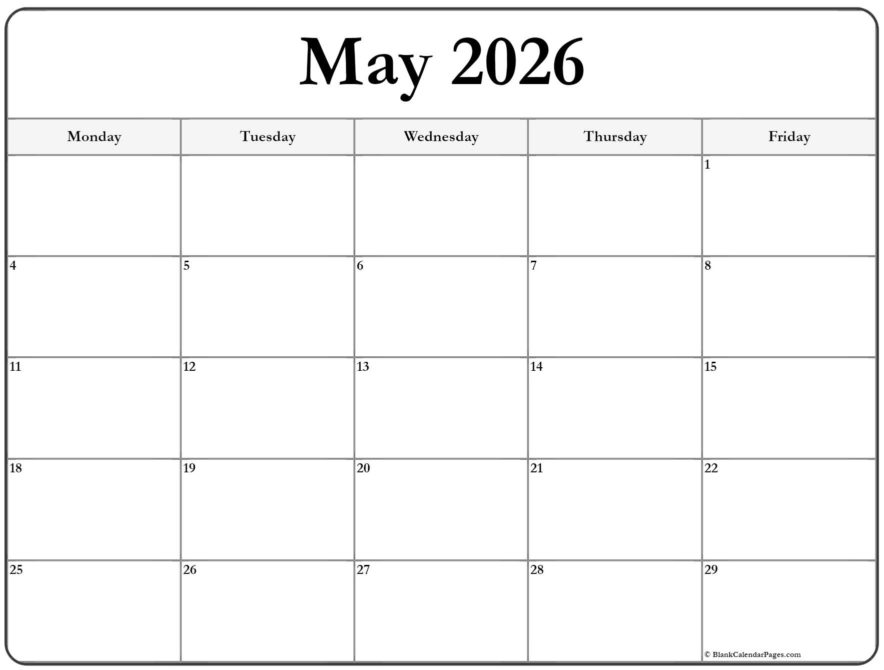 May 2020 Monday Calendar Monday To Sunday