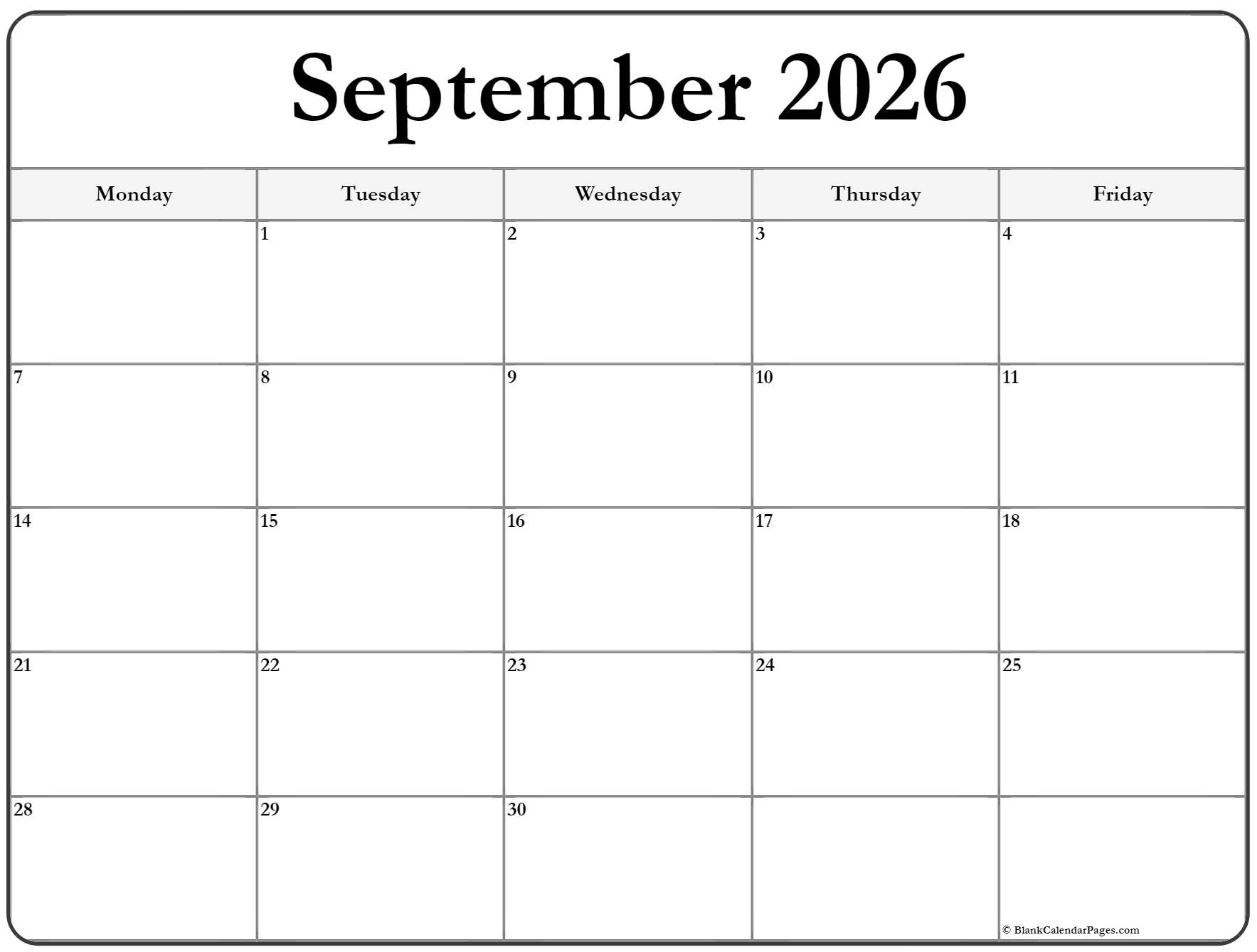 September 2021 Monday Calendar Monday To Sunday