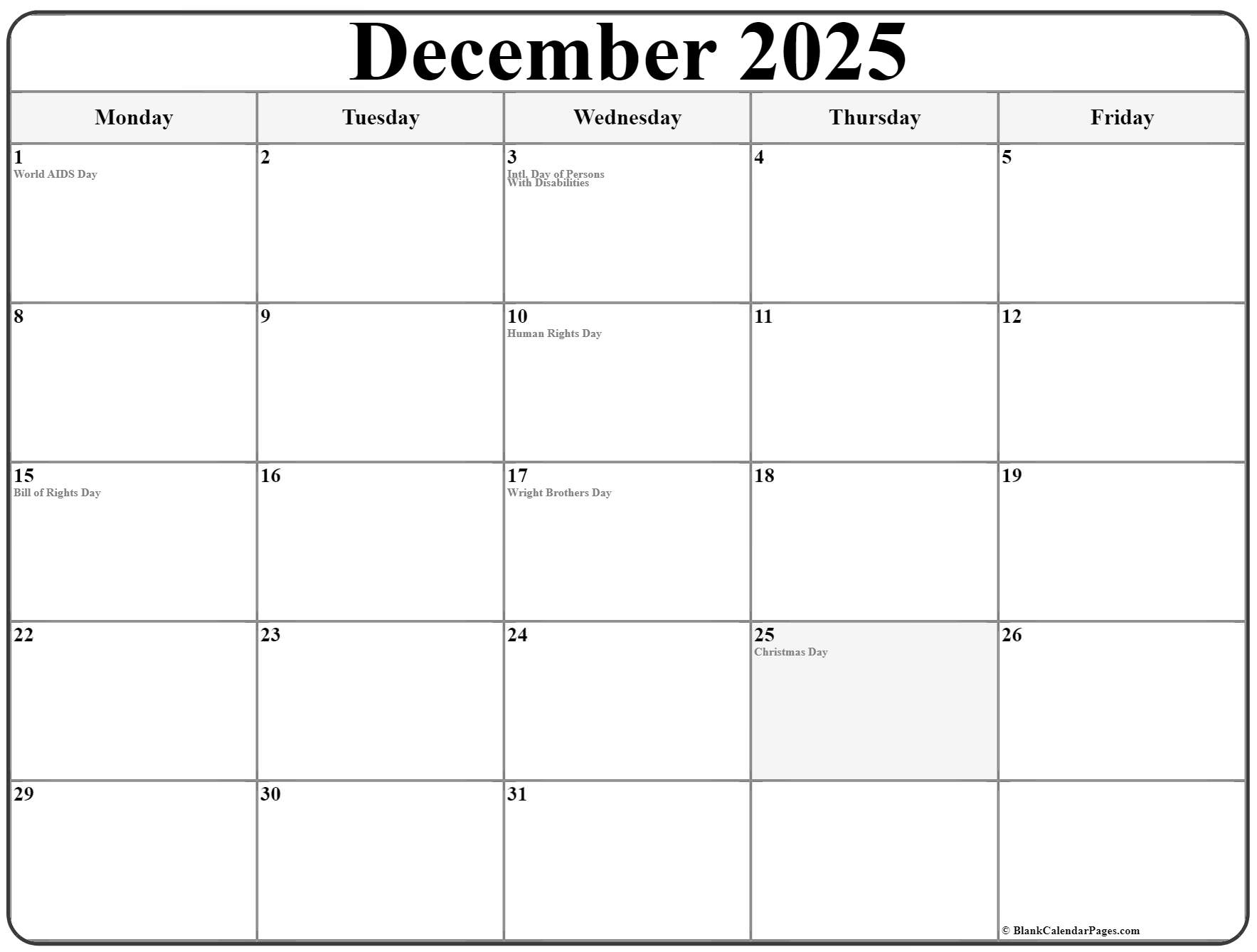 December 2020 Monday Calendar Monday To Sunday