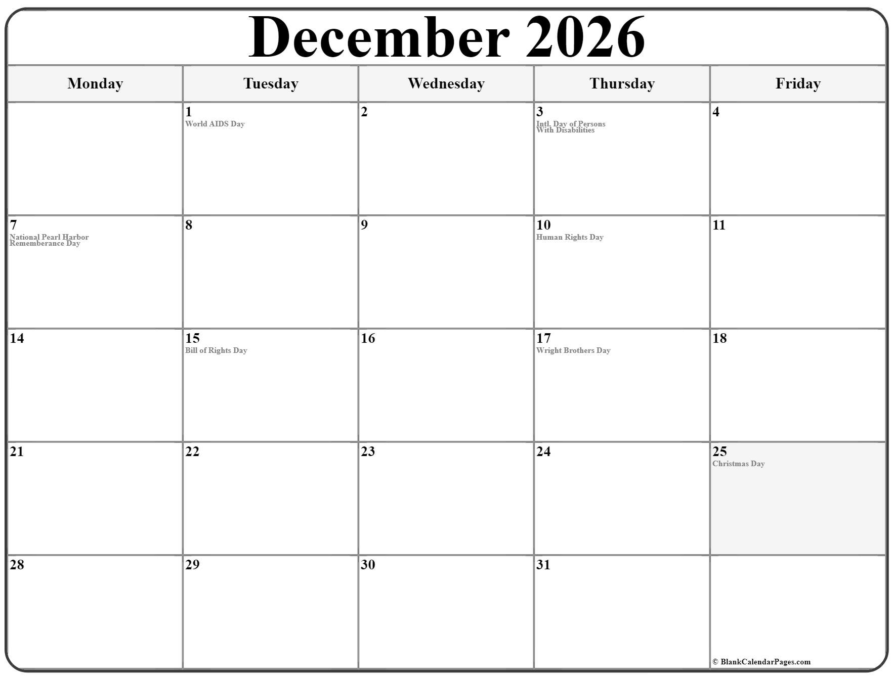 December 2022 Monday Calendar Monday To Sunday