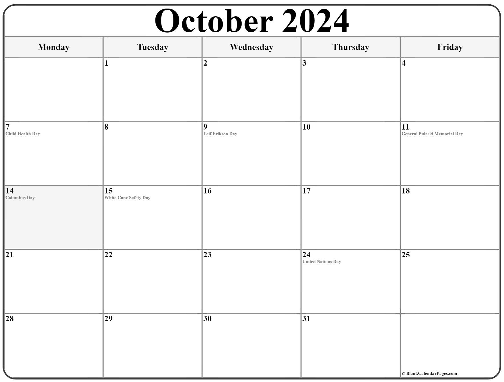 october 2022 monday calendar monday to sunday