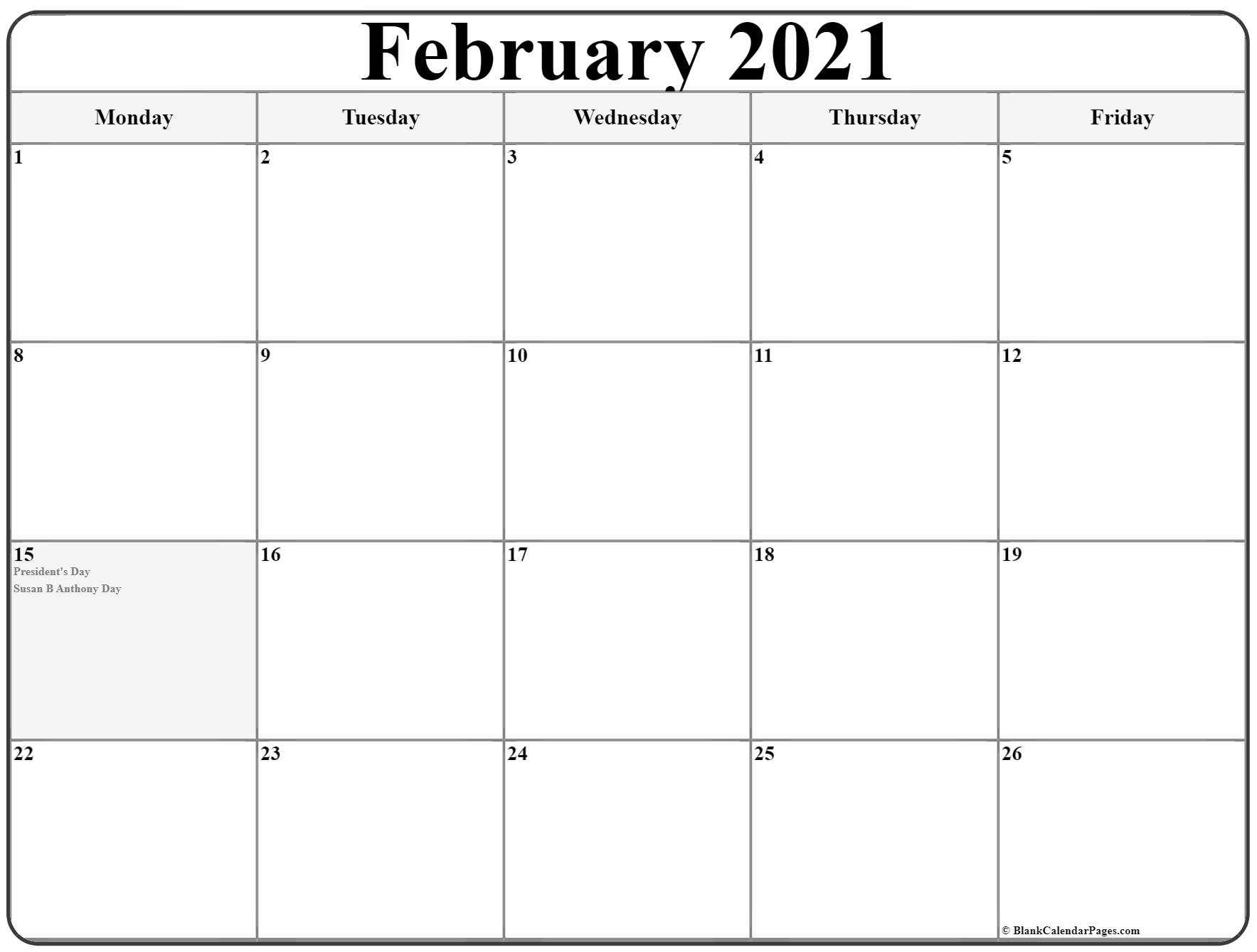 February 2021 Monday Calendar Monday To Sunday