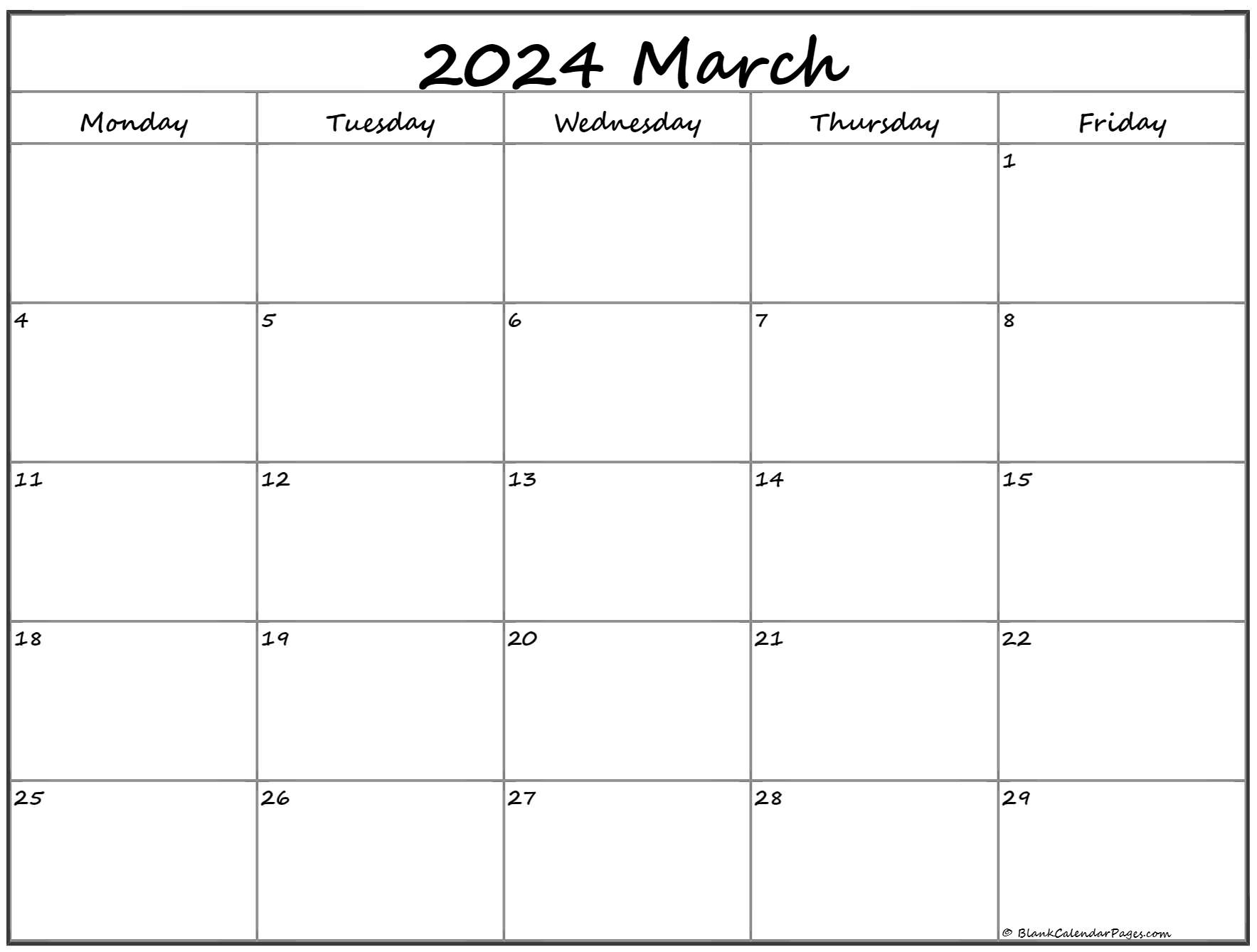 March 2021 Monday Calendar | Monday to Sunday