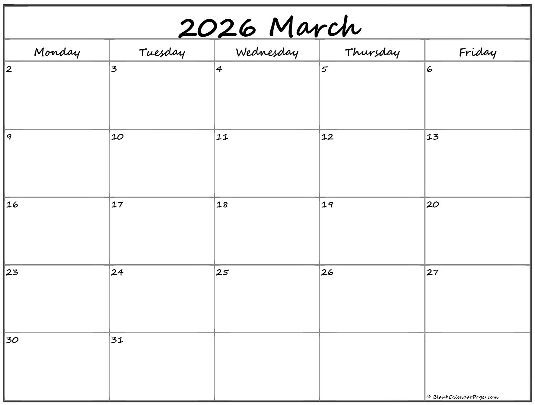 March 2023 Monday Calendar Monday To Sunday