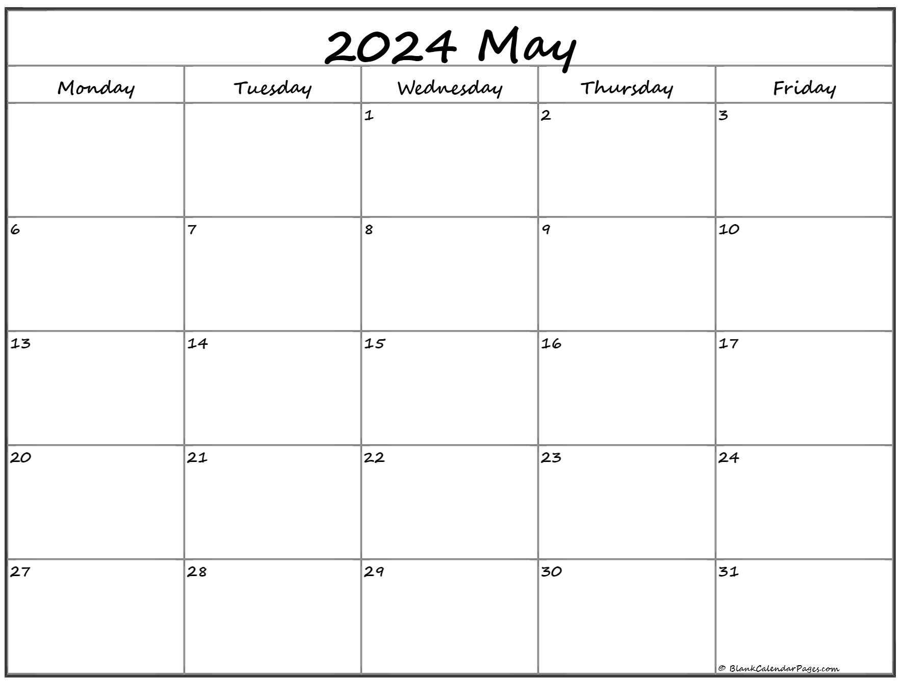 May 2021 Monday Calendar Monday to Sunday