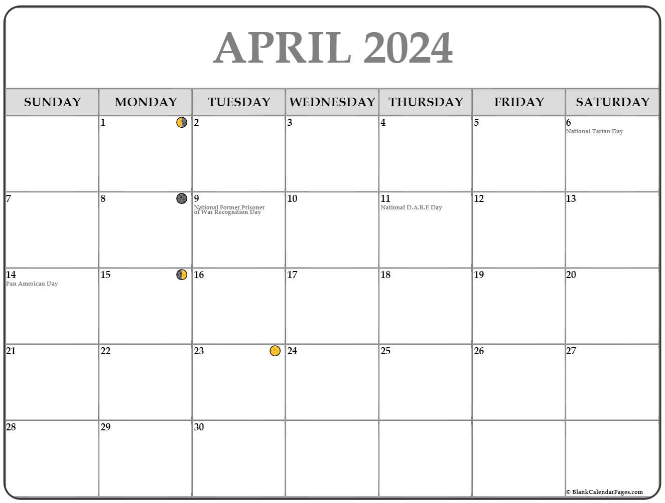 April 2024 Calendar Moon1 