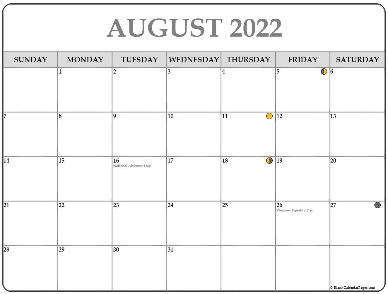 August 2022 Lunar Calendar Moon Phase Calendar