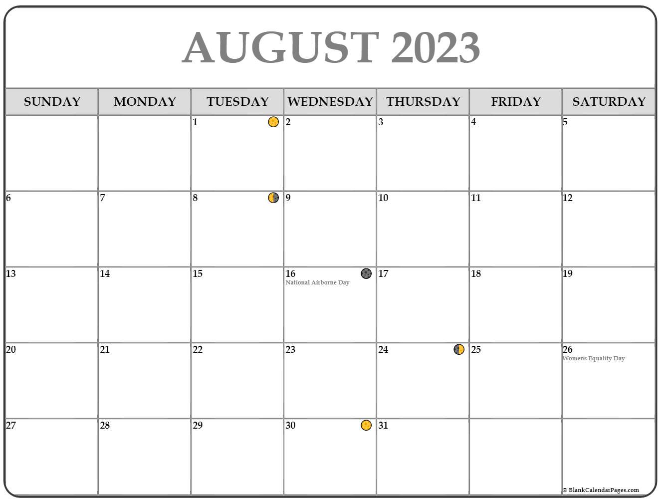 Lunar Calendar August 2023 Moon Phases PELAJARAN