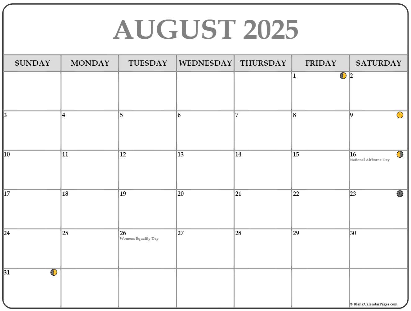 Moon Phases Calendar August 2025