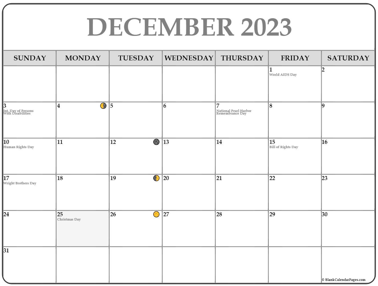 December 2023 Calendar Moon1 