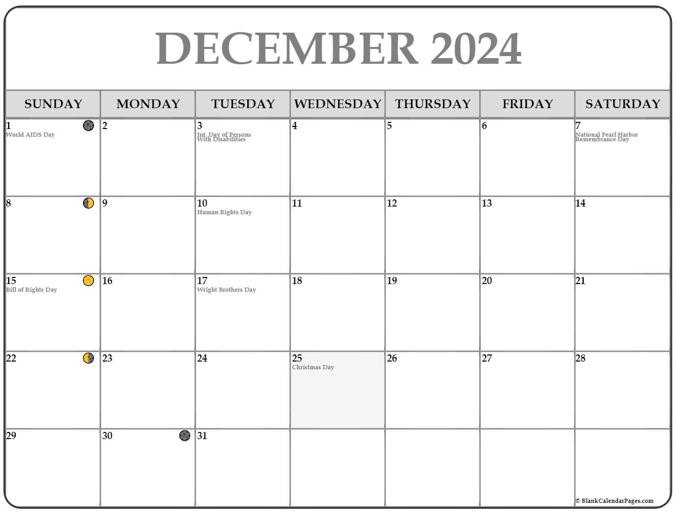 December 2024 Lunar Calendar | Moon Phase Calendar