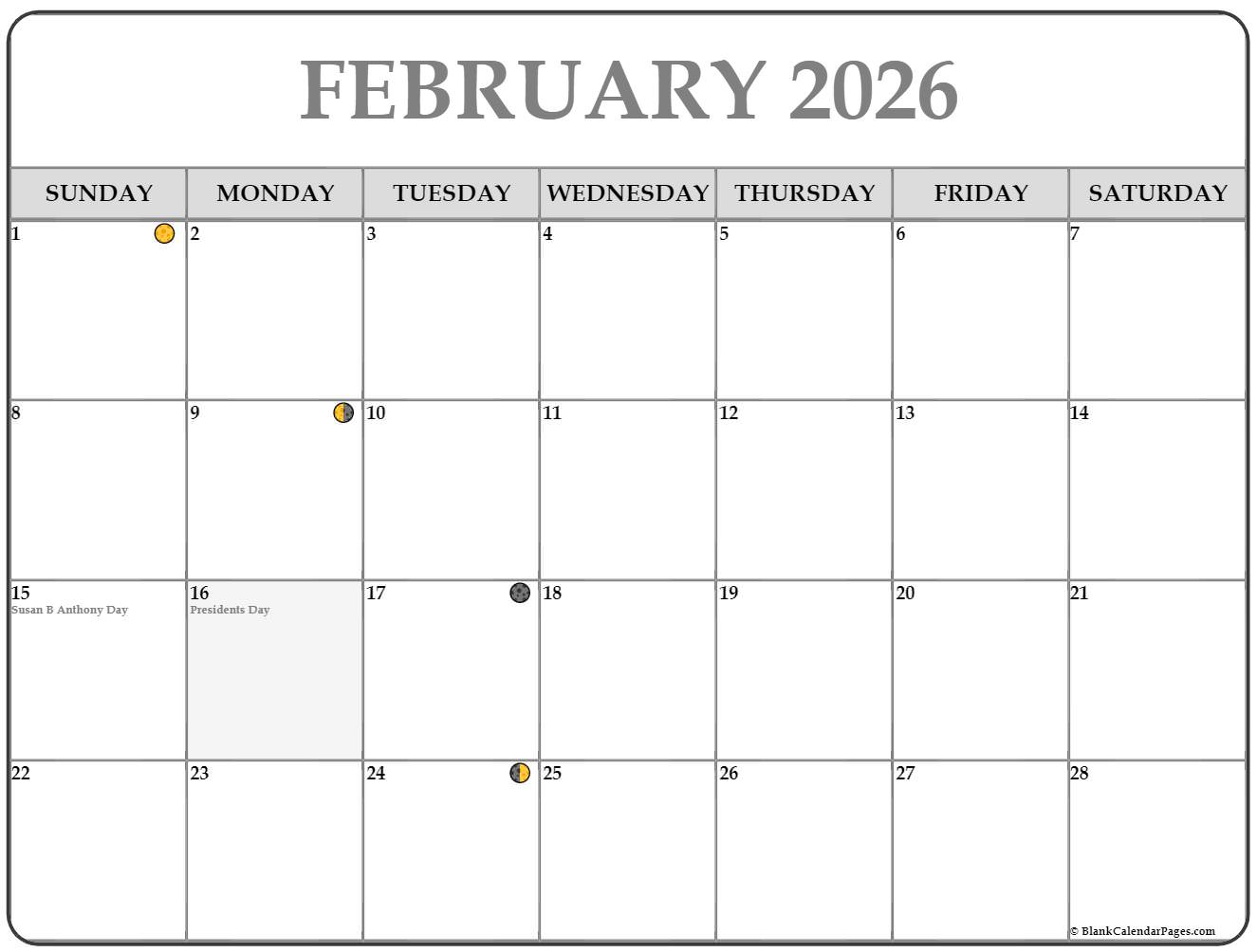 February 2019 Lunar Calendar Moon Phase Calendar
