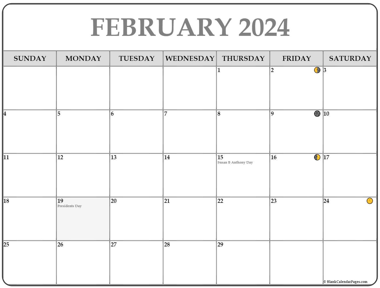 2024 February Calen 2024 Moon Calendar With Holidays Cherri Crystal