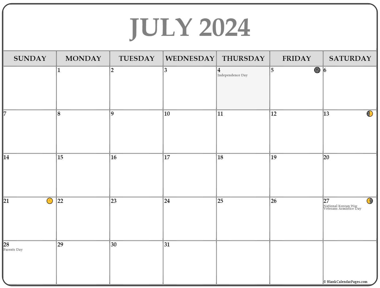 July 2024 Lunar Calendar | Moon Phase Calendar