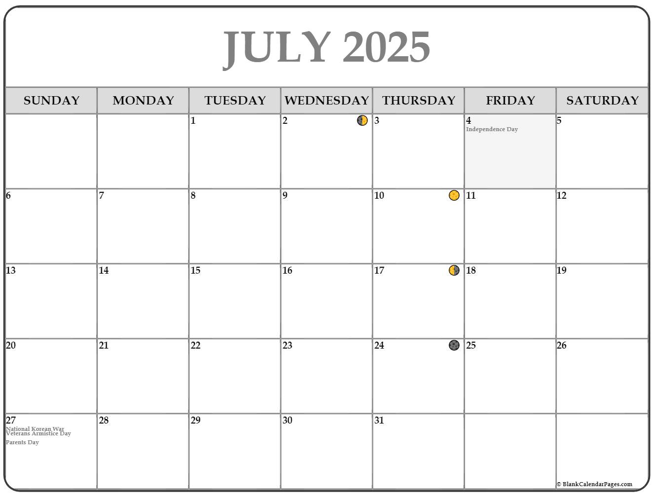 Moon Calendar For July 2025