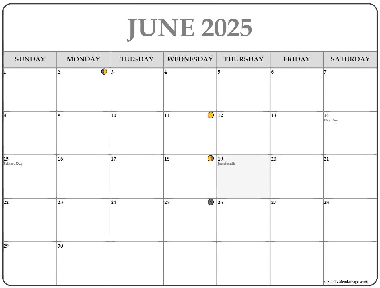 June 2025 Moon Phase Calendar