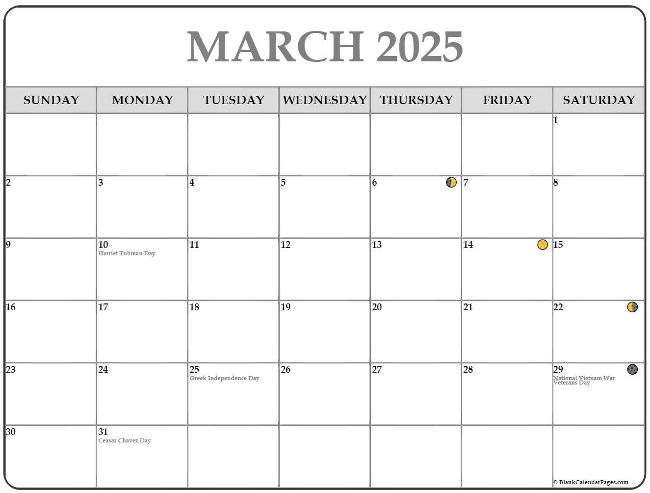 March 2025 Calendar With Moon Phases