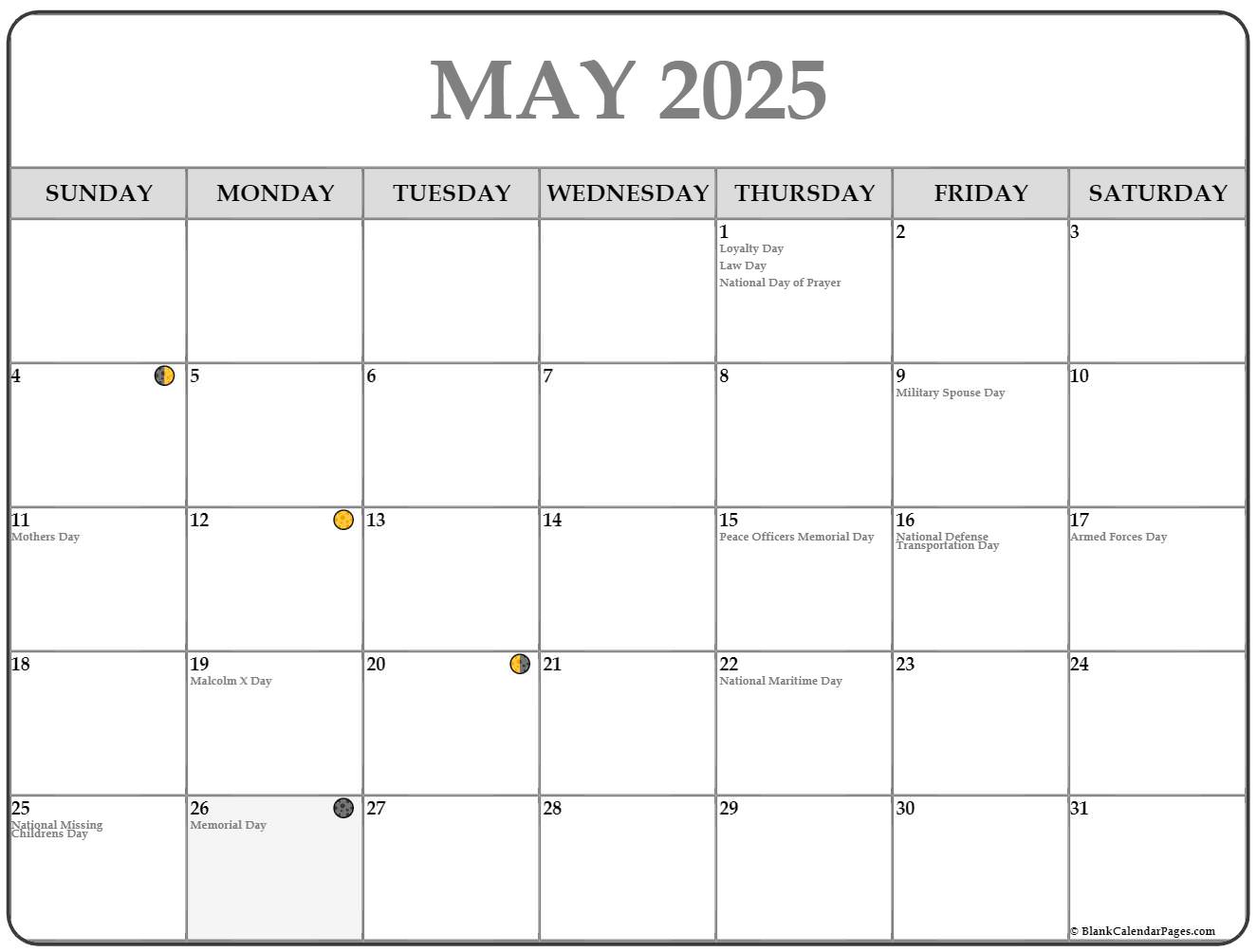 May 2022 Calendar With Moon Phases