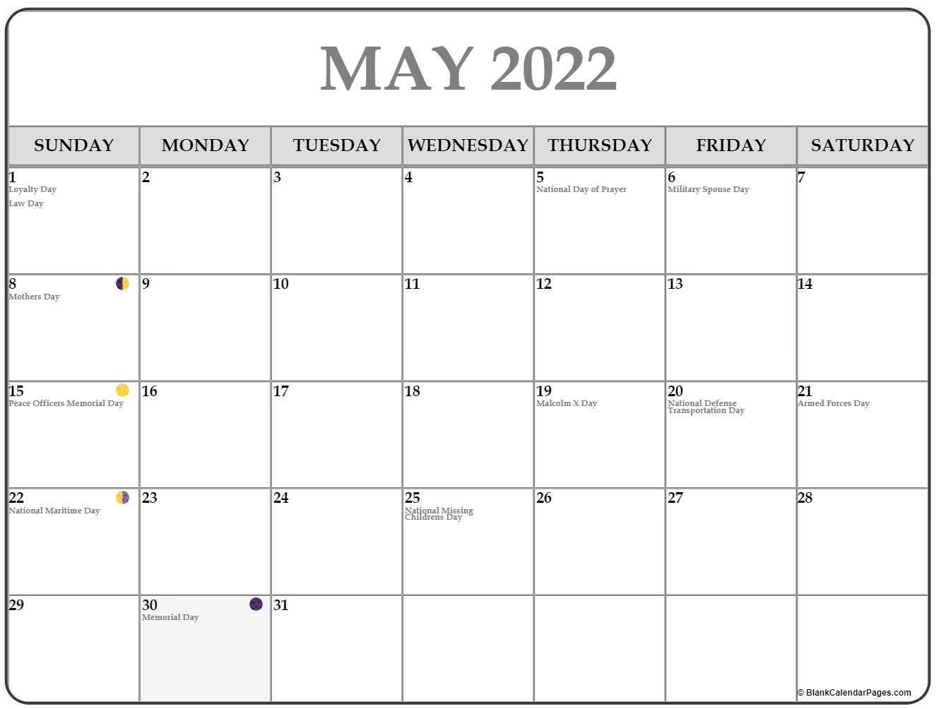 May 2022 Lunar Calendar Moon Phase Calendar