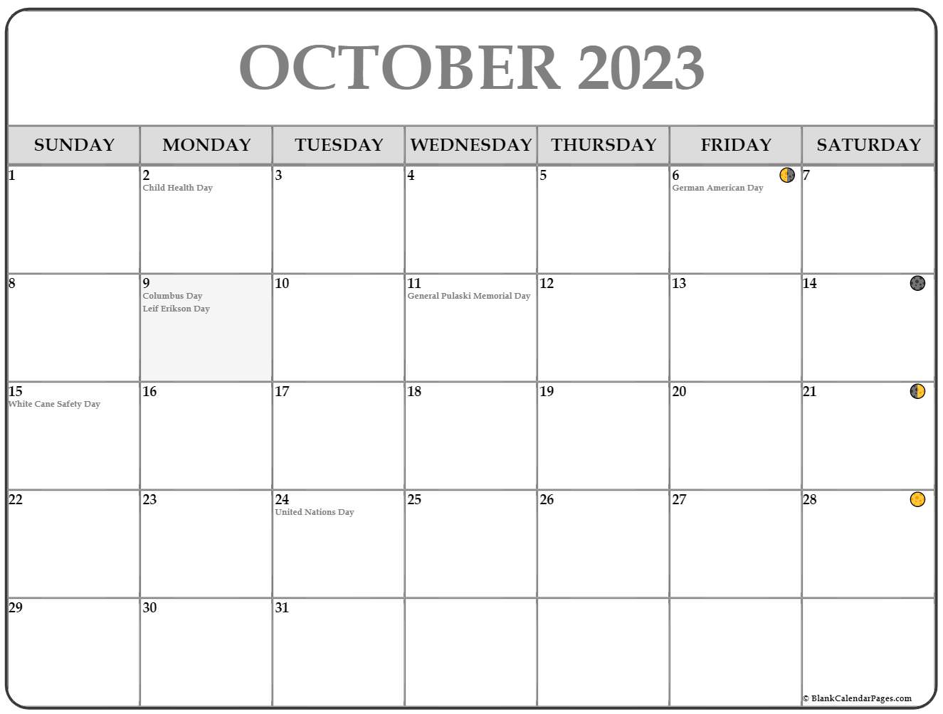 October 2023 Lunar Calendar Moon Phase Calendar