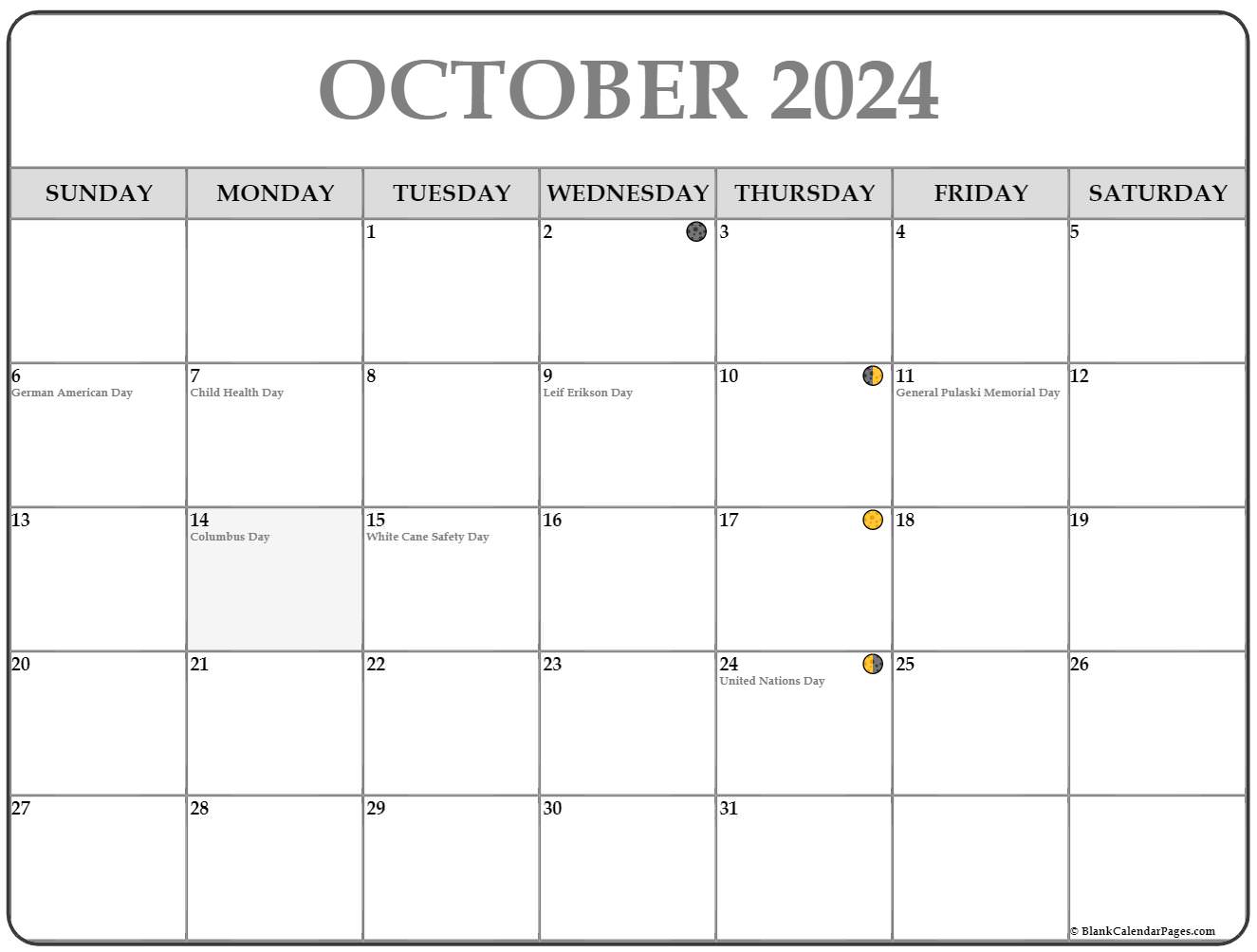 October 2024 Calendar Moon1 
