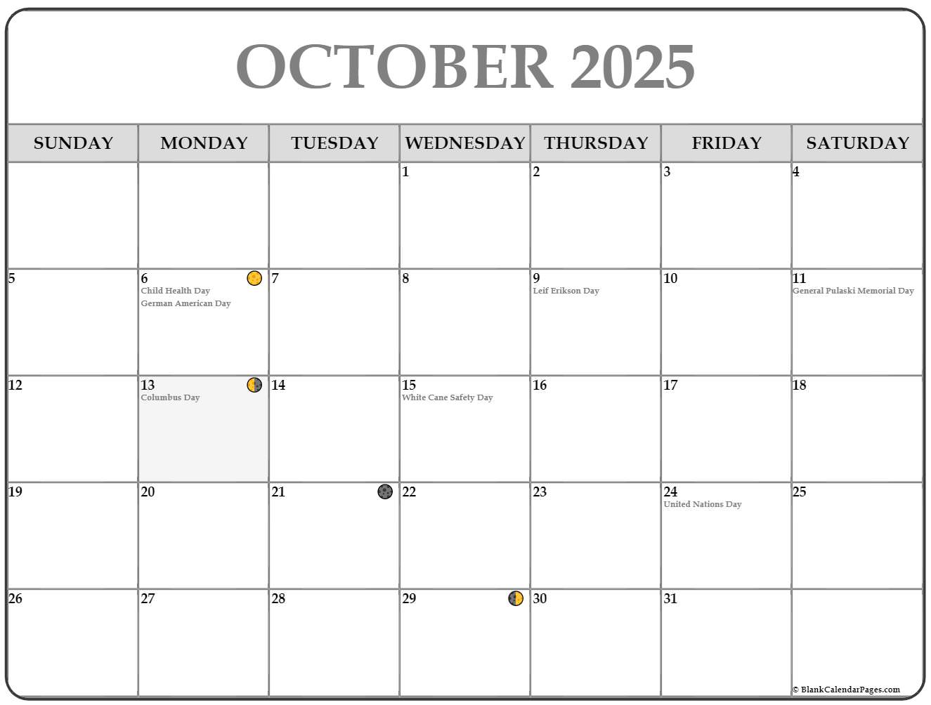 October 2025 Lunar Calendar Moon Phase Calendar