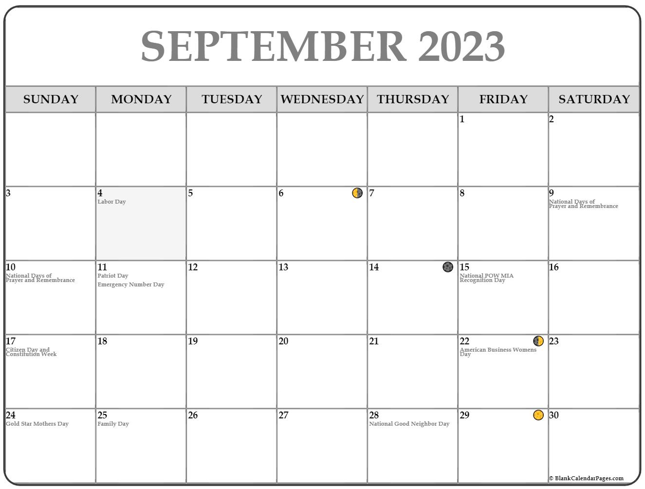 September 2023 Lunar Calendar Moon Phase Calendar