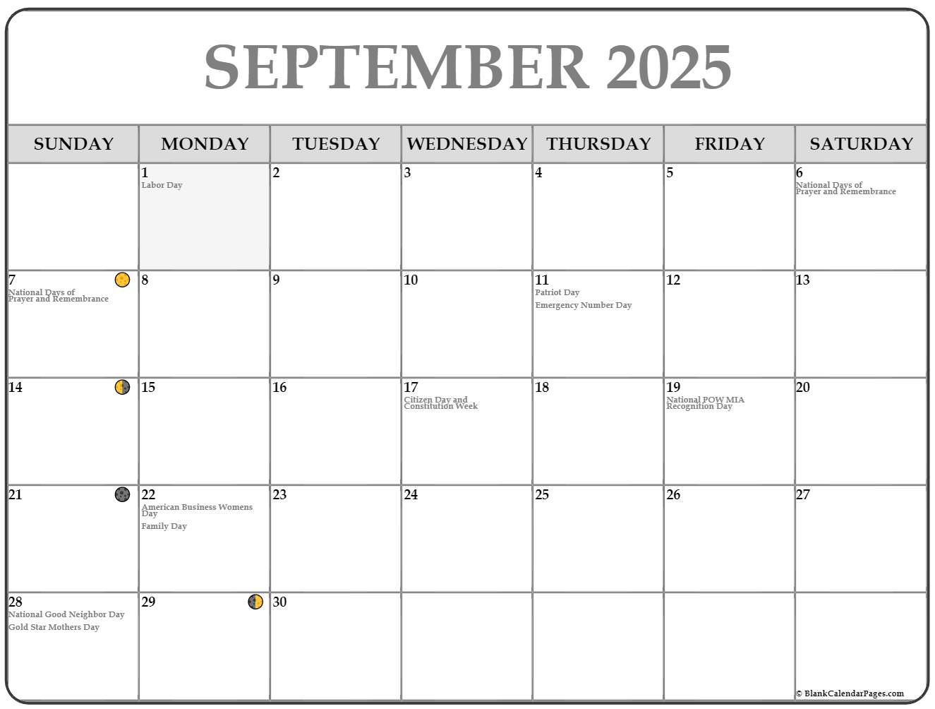 September 2025 Lunar Calendar Moon Phase Calendar