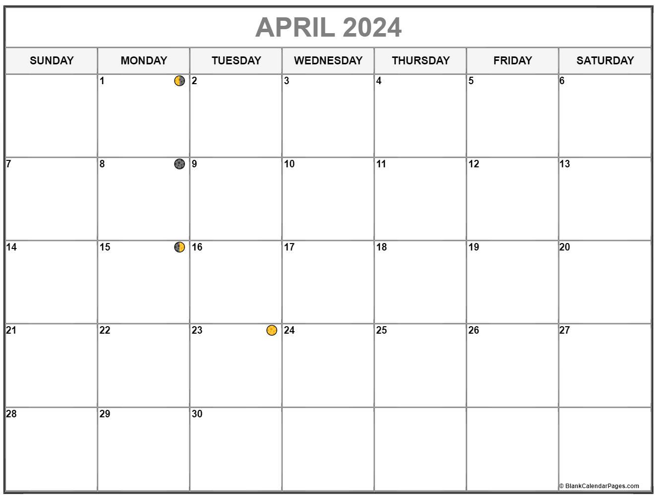 April 2024 Calendar With Moon Phases Ardeen Sharron