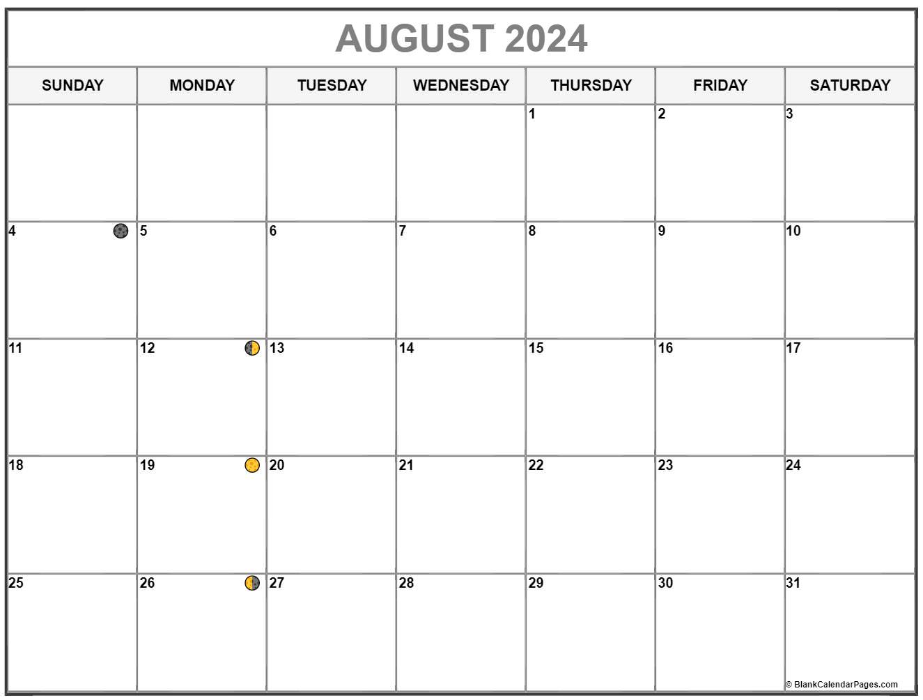 Full Moon Calendar August 2022 August 2022 Lunar Calendar | Moon Phase Calendar
