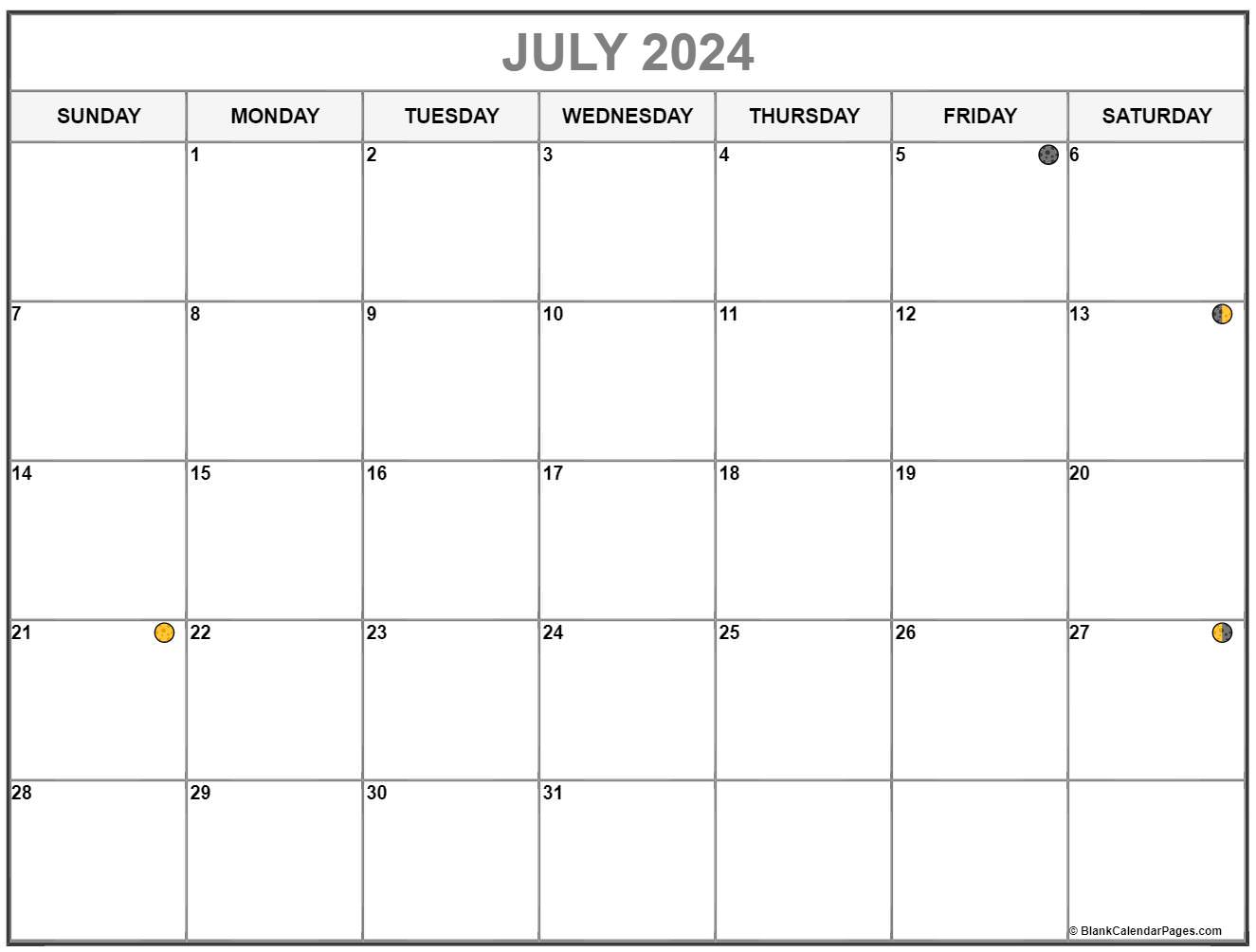 Moon Calendar July 2022 July 2021 Lunar Calendar | Moon Phase Calendar