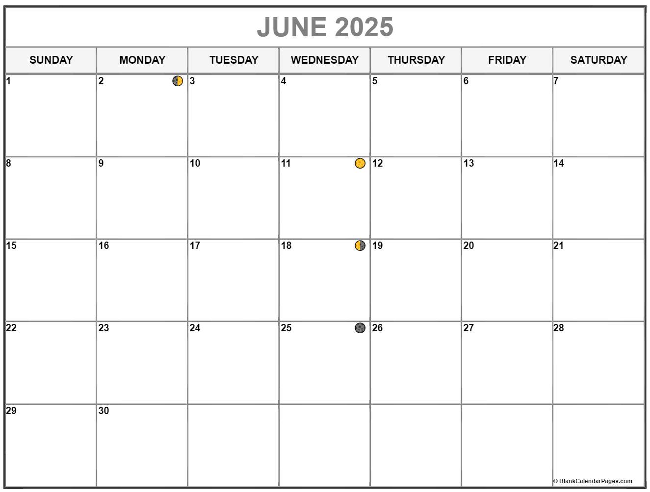 Calendar With The Phases Of The Moon June 2025