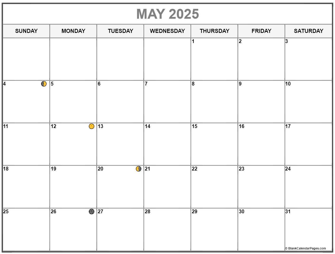 May 2025 Lunar Calendar  Moon Phase Calendar