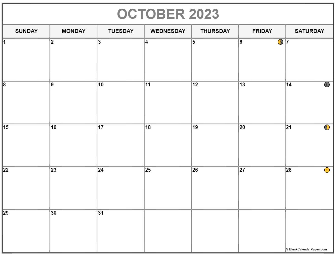 October 2023 Lunar Calendar Moon Phase Calendar