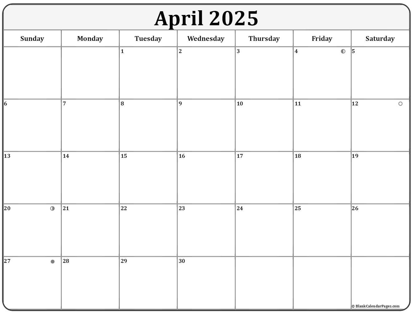 April 2025 Lunar Calendar Moon Phase Calendar