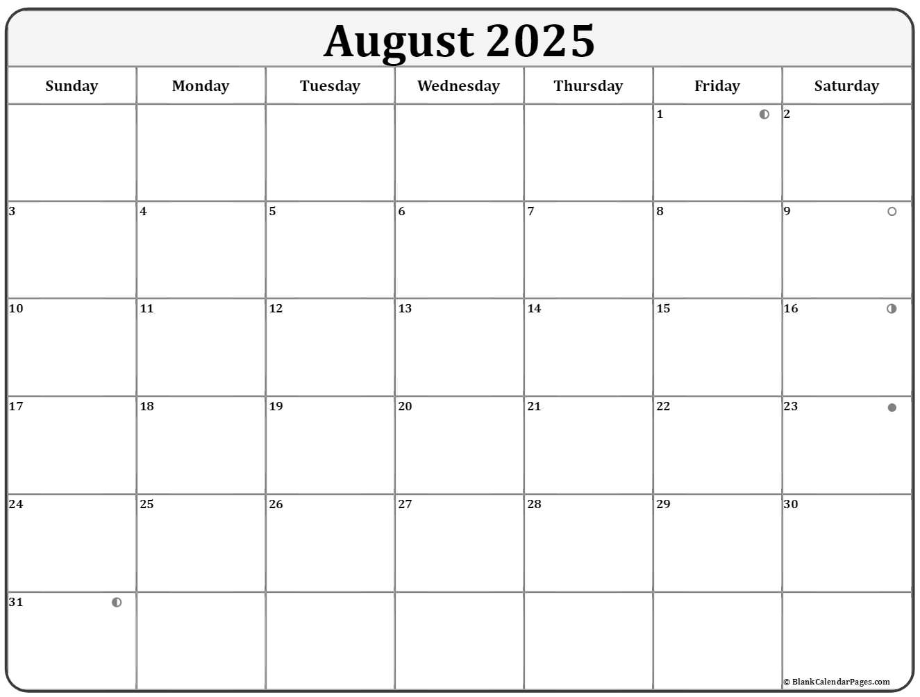 August 2025 Lunar Calendar Moon Phase Calendar