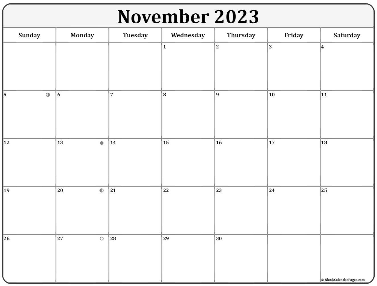 Moon Calendar November 2023 Printable Calendar 2023