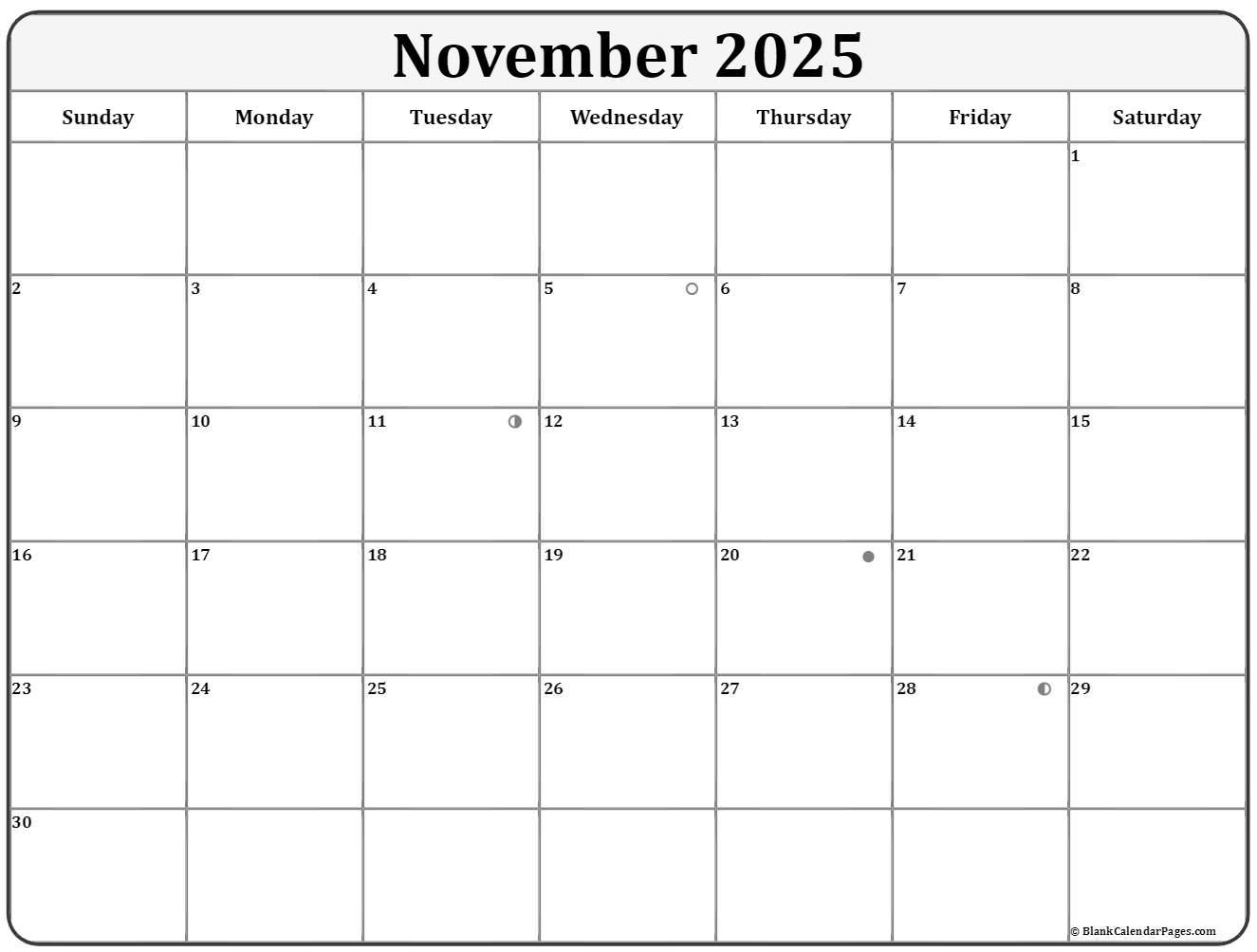 November 2025 Lunar Calendar Moon Phase Calendar