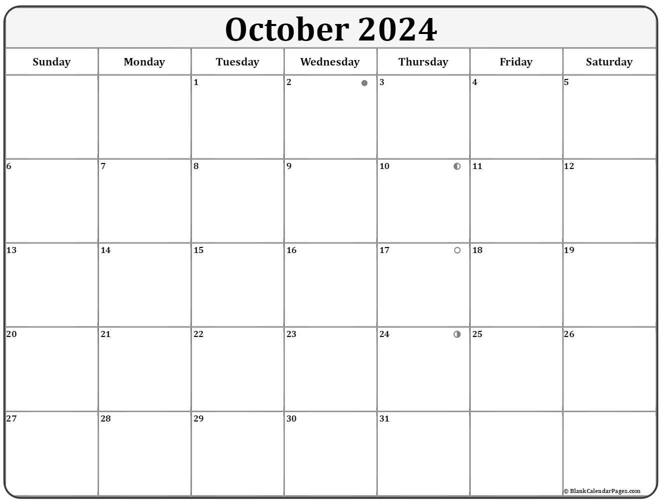 October 2024 Lunar Calendar | Moon Phase Calendar