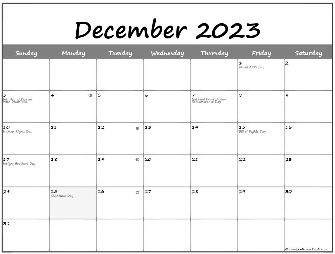 December 2023 Lunar Calendar | Moon Phase Calendar